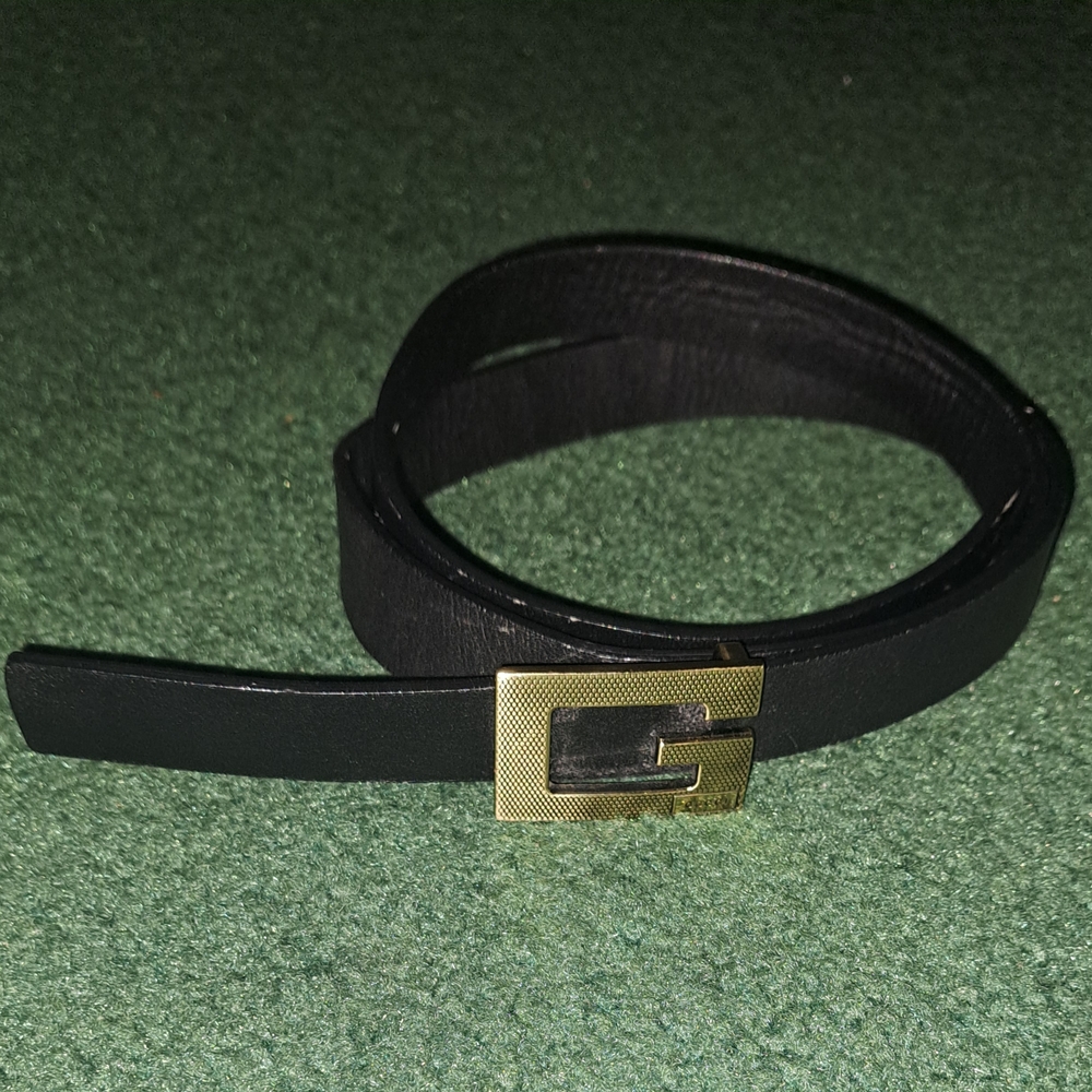 Black Leather Belt with Gold Buckle